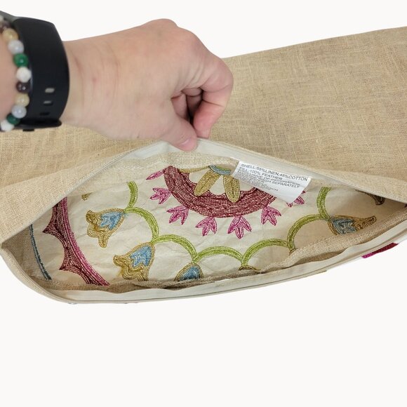 Rectangular Boho Multicolor Mosaic Beige Burlap Blue Tasseled Pillow Sham Cover - Picture 9 of 12